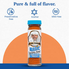 Chef Paul Magic Seasoning Blends Pork & Veal Magic on grill for prepared meals.