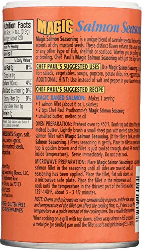 Chef Paul Prudhomme's Magic Salmon Seasoning sprinkled on salmon boosts aroma.