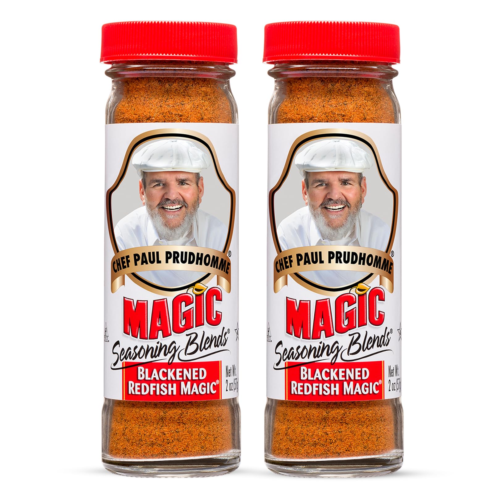 Chef Paul Prudhommes Blackened Redfish Seasoning canister adds bold crust for pan-seared fish.