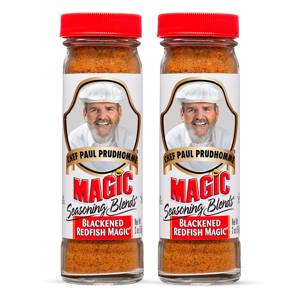 Chef Paul Prudhommes Blackened Redfish Seasoning canister adds bold crust for pan-seared fish.