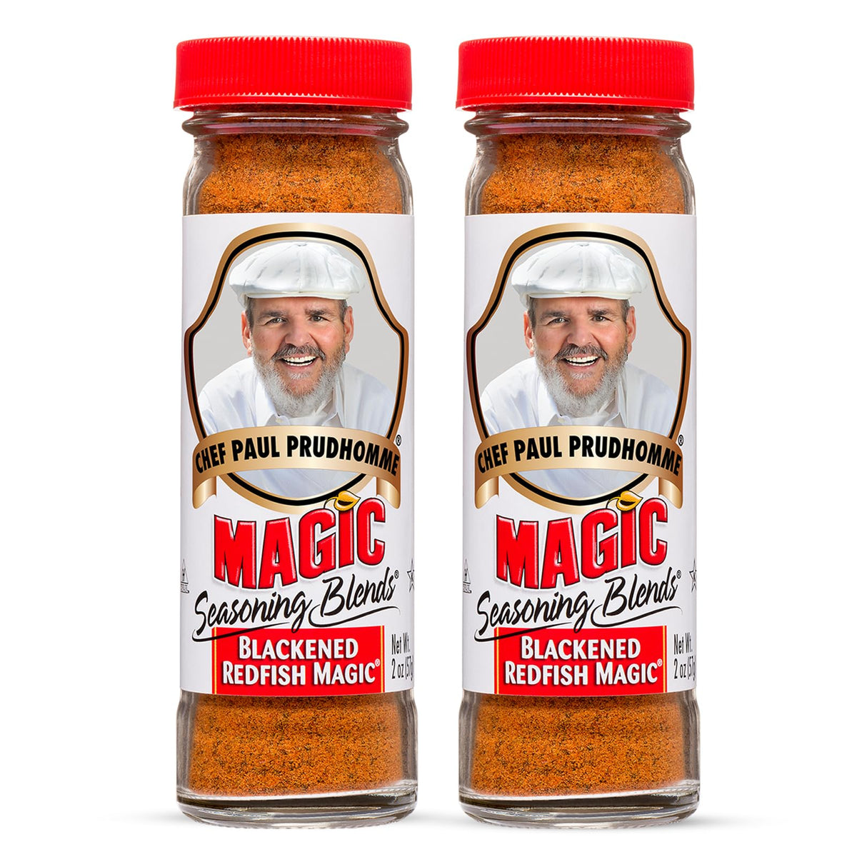 Chef Paul Prudhommes Blackened Redfish Seasoning canister adds bold crust for pan-seared fish.