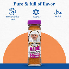 Close-up of Chef Paul Prudhomme's seasoning blend showing garlic and chili notes for beef
