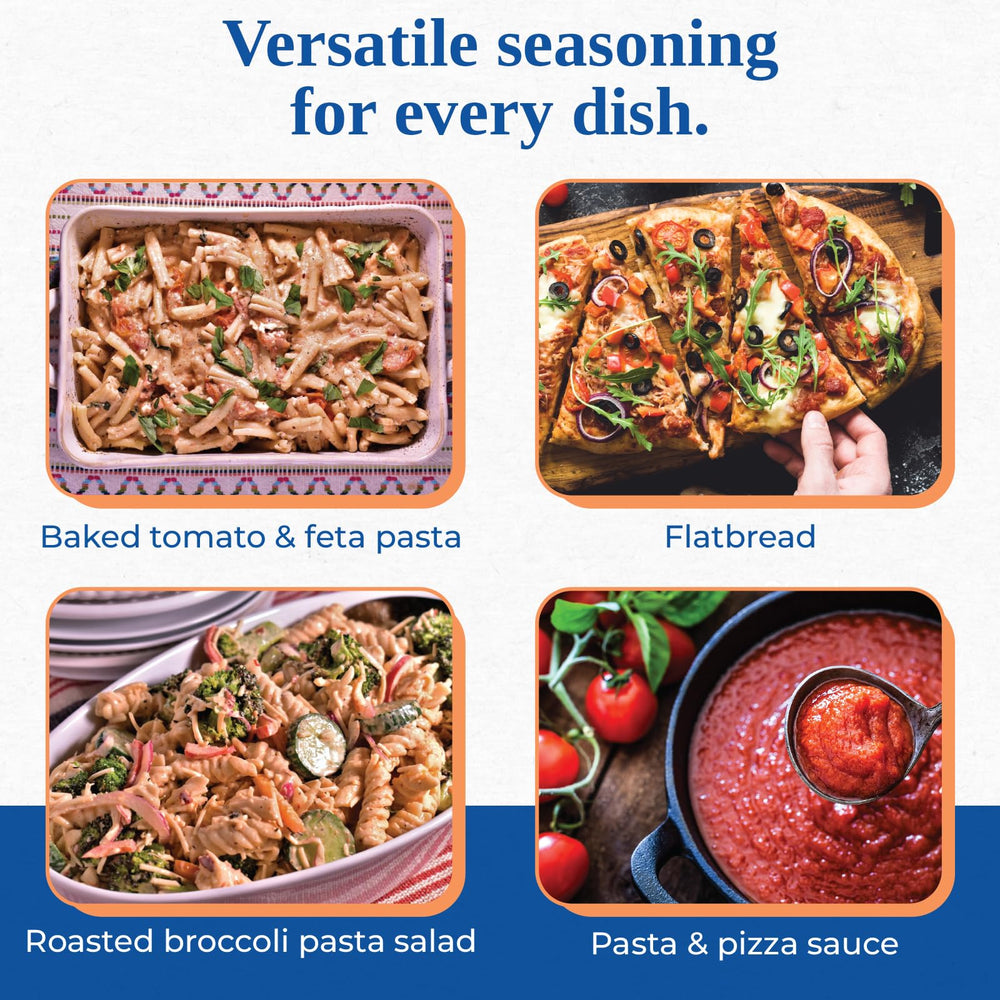 Herbal sprinkle on pasta by Chef Paul Prudhomme's seasoning