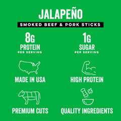 Chef's Cut Real Snack Sticks shows about 8g protein per stick.