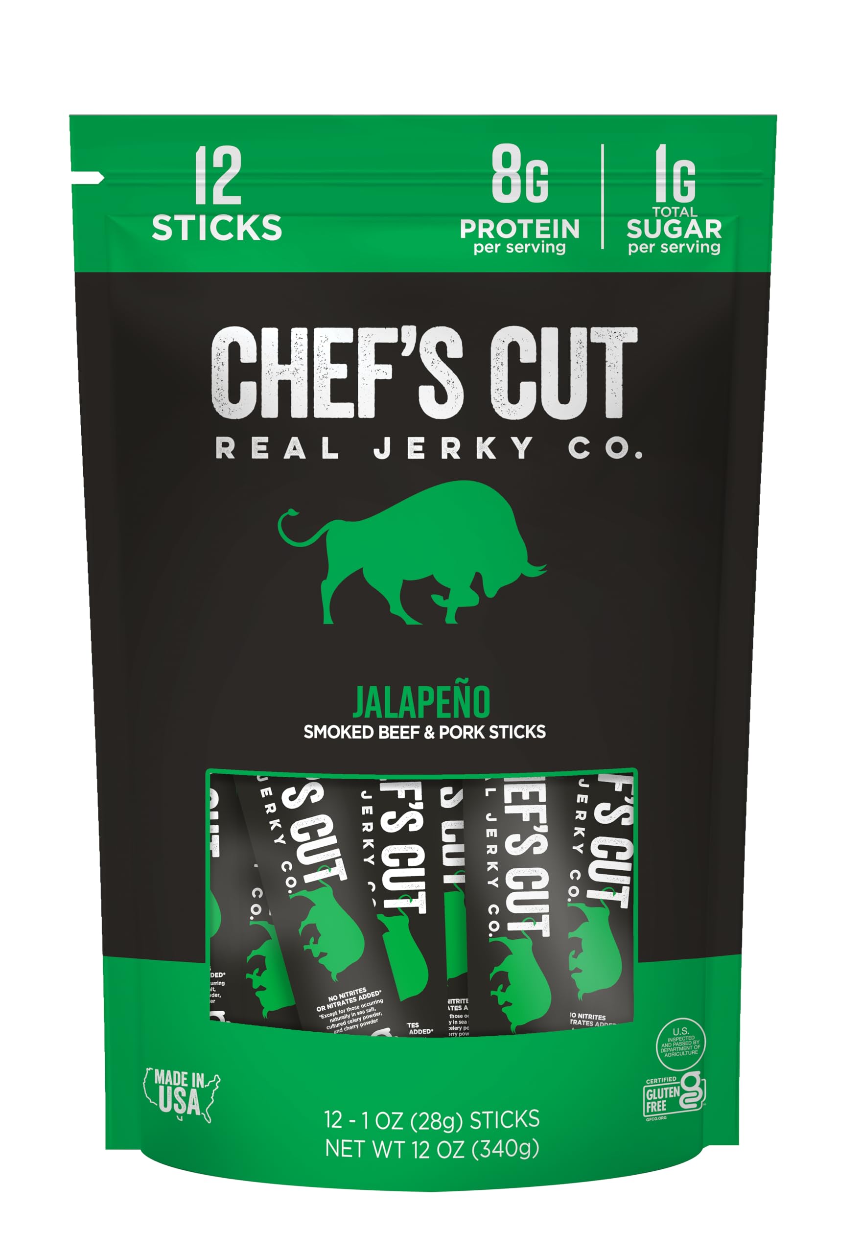 Chef's Cut Real Snack Sticks front view, on-the-go protein option.