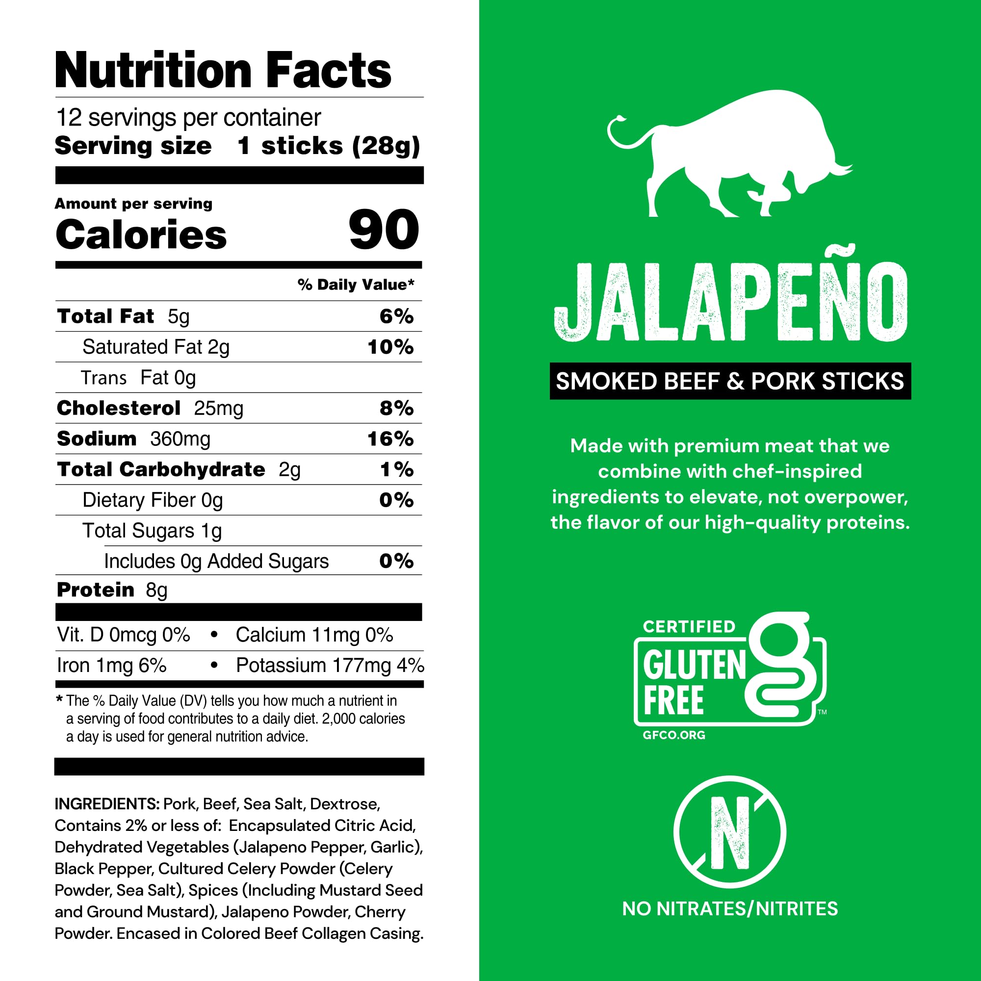 Chef's Cut Real Snack Sticks jalapeño flakes close-up, bold spicy flavor.