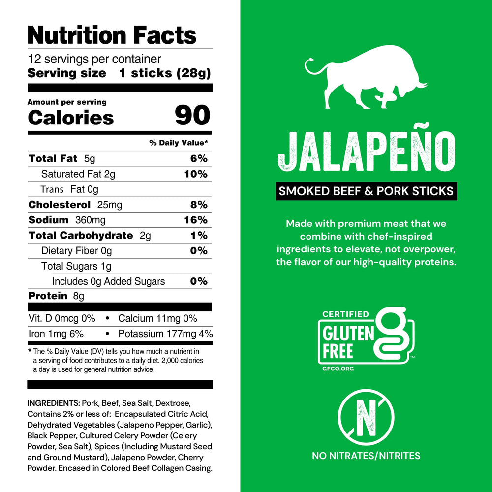 Chef's Cut Real Snack Sticks jalapeño flakes close-up, bold spicy flavor.