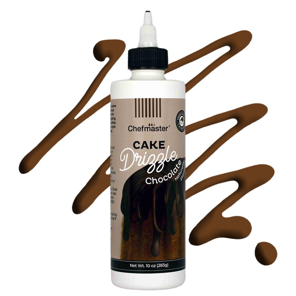 Chefmaster chocolate drizzle bottle 10oz ready to glaze cakes and pastries.