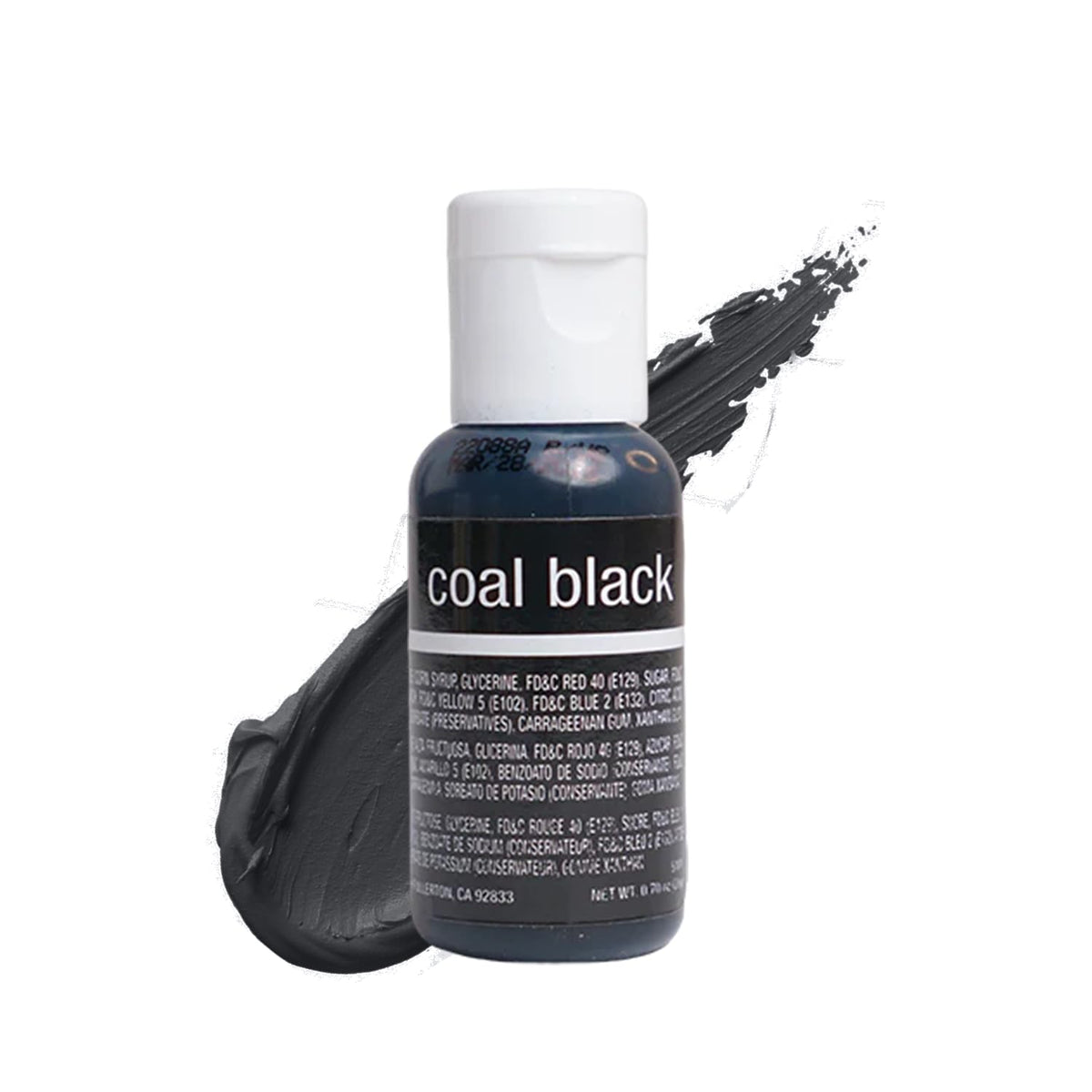 Chefmaster Coal Black Liqua-Gel bottle cap close-up for precise, drip-free color control