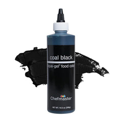 Chefmaster Coal Black Liqua-Gel dye pour delivers vivid, fade-resistant color for icing.