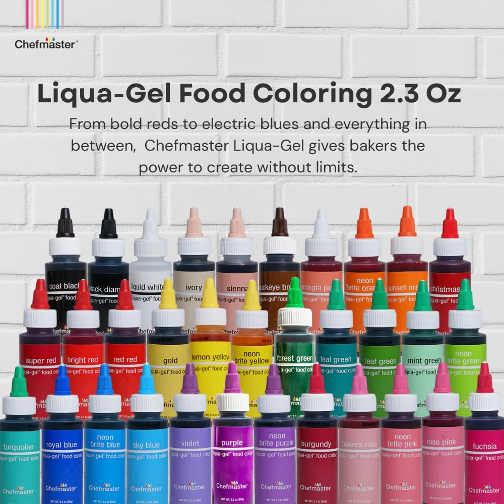 Chefmaster Fuschsia Liqua-Gel drops closeup shows high-intensity color control.