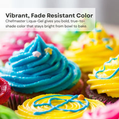 Cake iced with Chefmaster Gold for vivid, fade-resistant decoration.