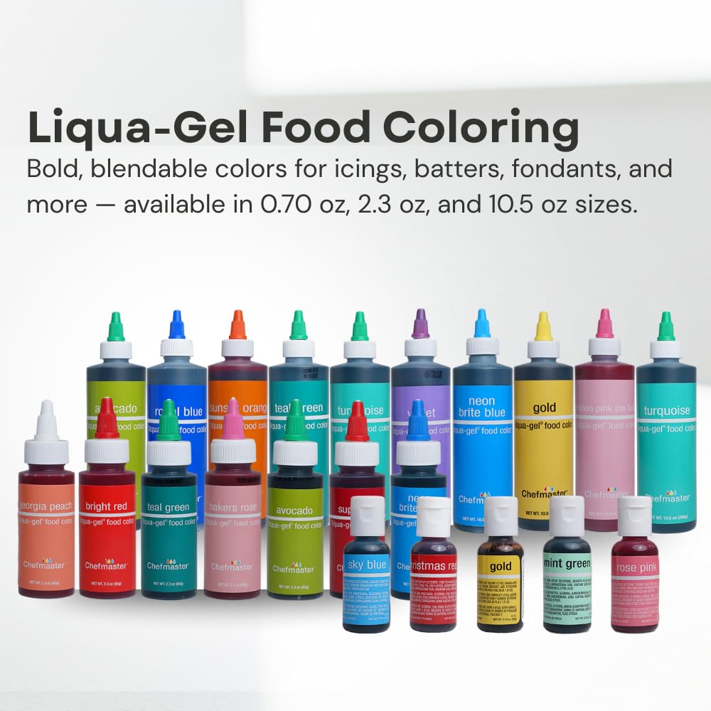 Chefmaster Gold Liqua-Gel cake decorating for eye-catching details.