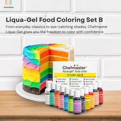 Chefmaster Liqua-Gel bottle-pour demonstrates easy-to-squeeze bottles for precise coloring