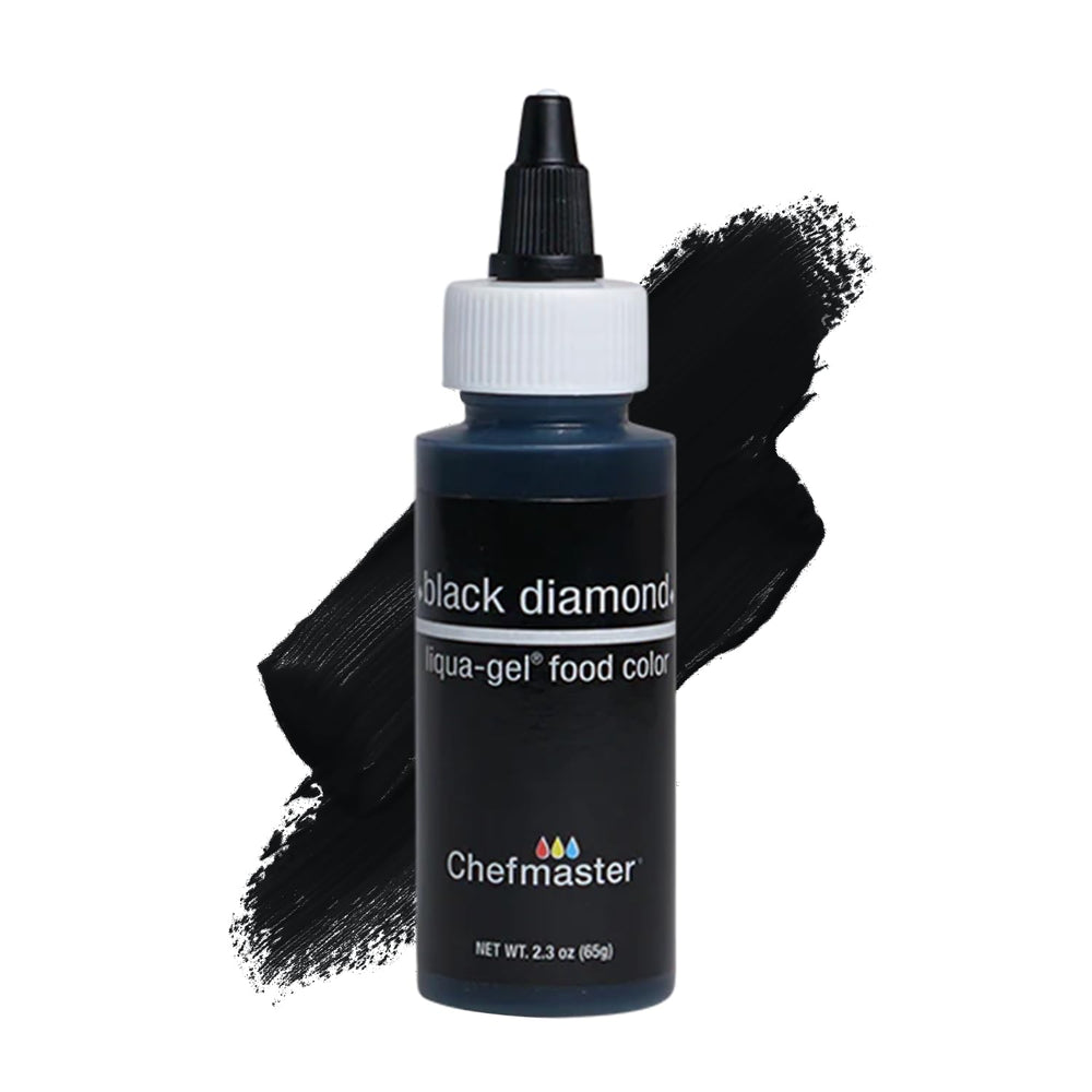 Chefmaster Black Diamond Liqua-Gel bottle pour delivers vivid icing color.