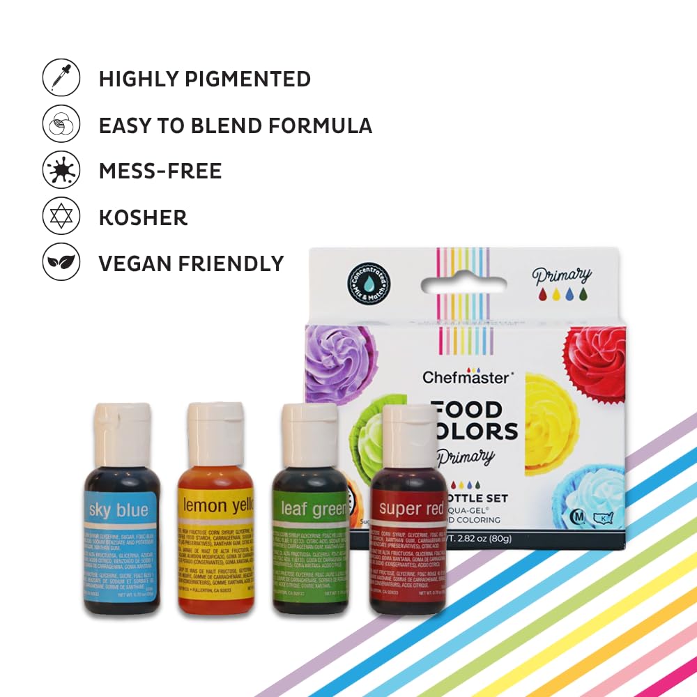 Chefmaster Liqua-Gel cake frosting color delivers vivid, even tones.