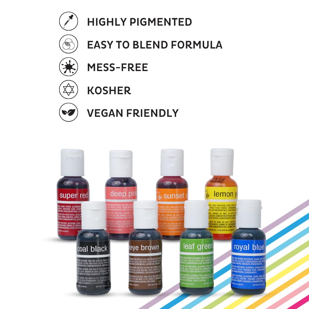 Liqua-Gel color swatches with vibrant shades for decorating