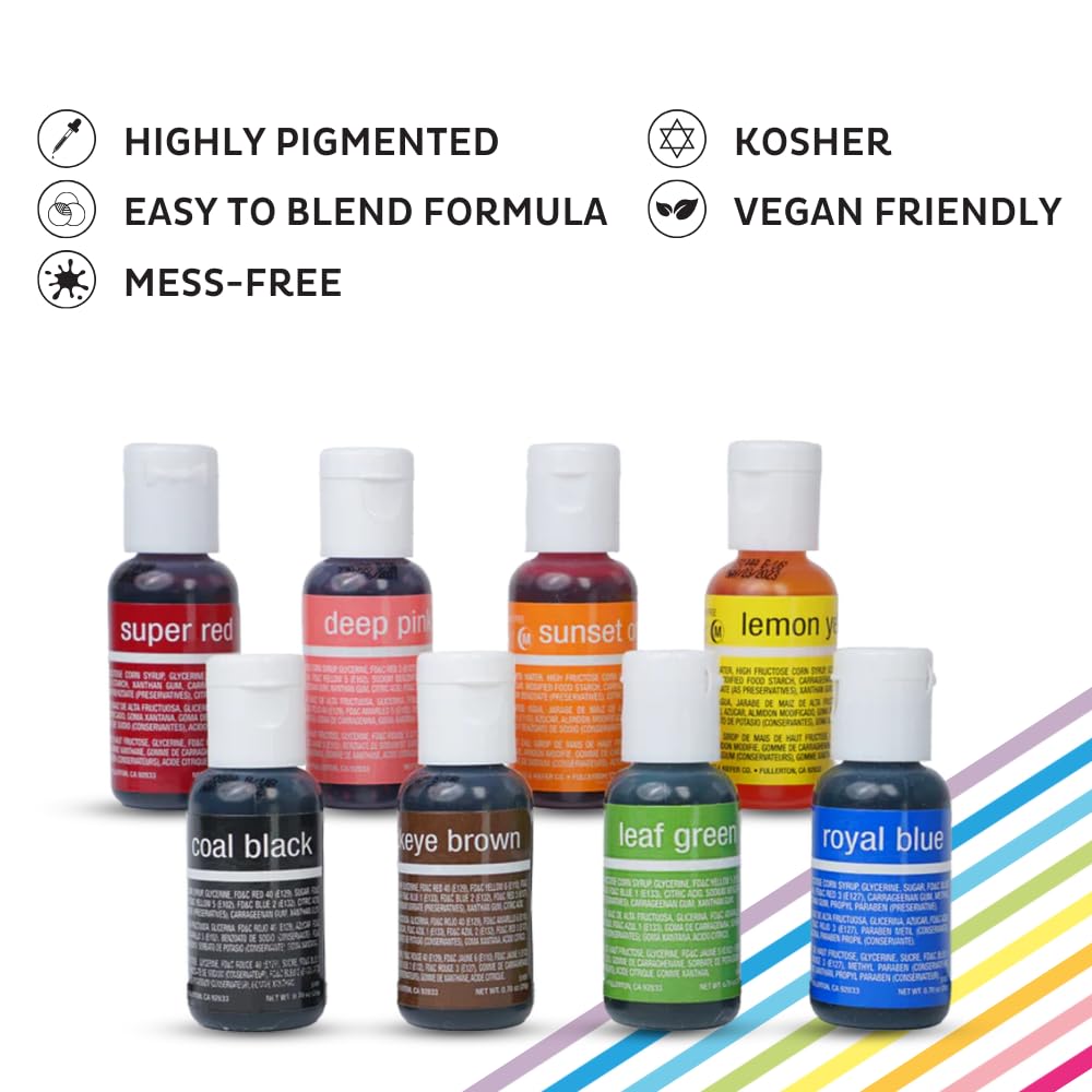 Chefmaster Liqua-Gel icing color enhances frosting without altering texture or taste.