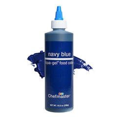 Chefmaster Navy Blue Liqua-Gel bottle for vibrant icing and decorating.
