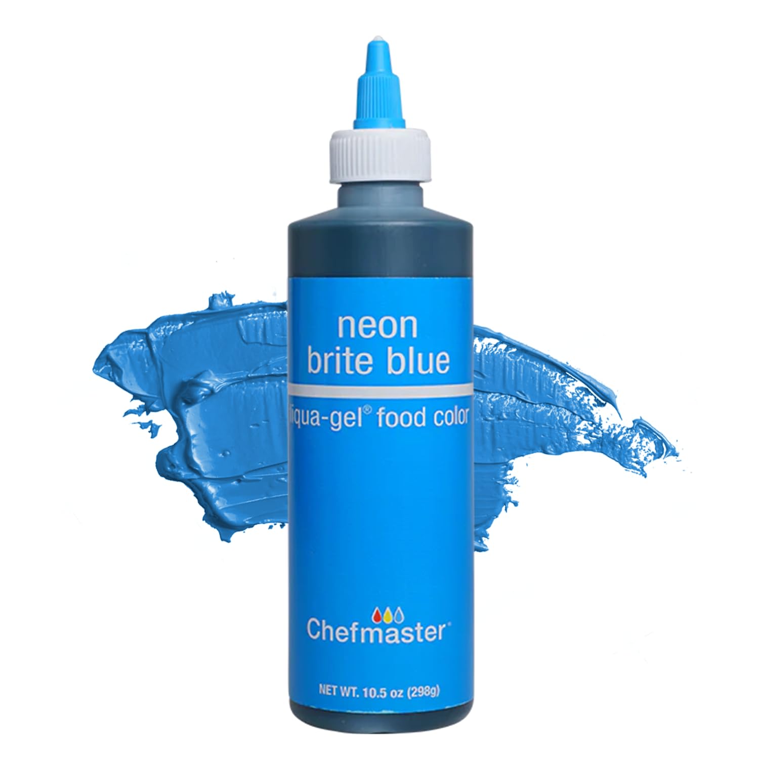 Chefmaster Neon Blue Liqua-Gel bottle for precise color drops in icing