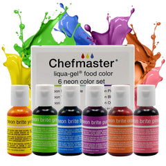 Chefmaster Neon Liqua-Gel red bottle for vibrant, fade-resistant color in desserts