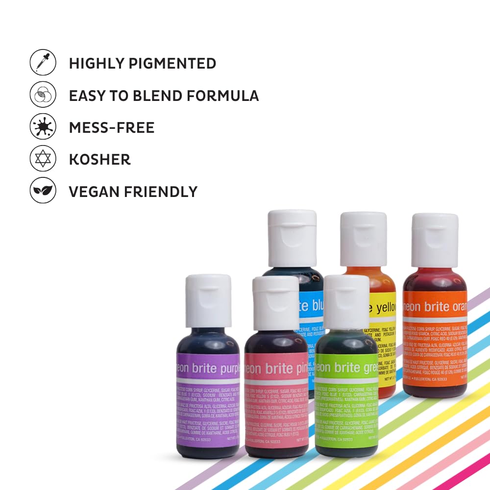 Chefmaster Neon Liqua-Gel yellow bottle enhances donuts with neon glow