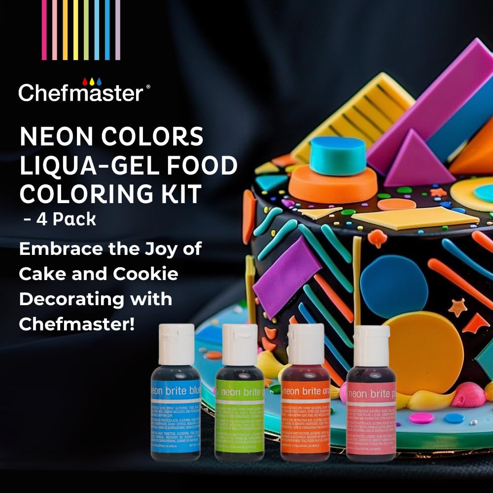 Chefmaster Neon Liqua-Gel orange bottle for bold frosting accents.
