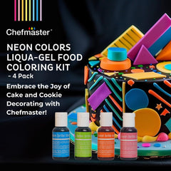 Chefmaster Neon Liqua-Gel orange bottle for bold frosting accents.