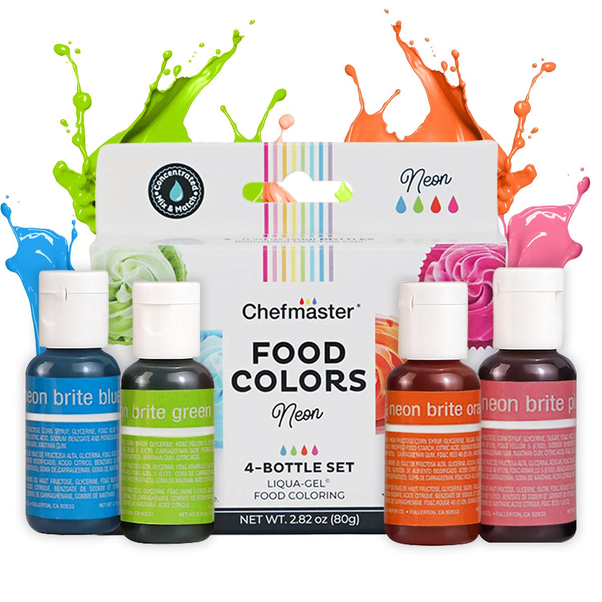 Chefmaster Neon Liqua-Gel pink bottle pour for vibrant Easter egg icing.