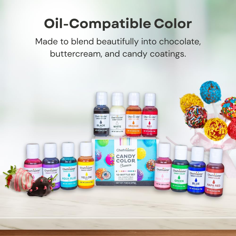Chocolates and truffles tinted with True-Tone dye for consistent color.