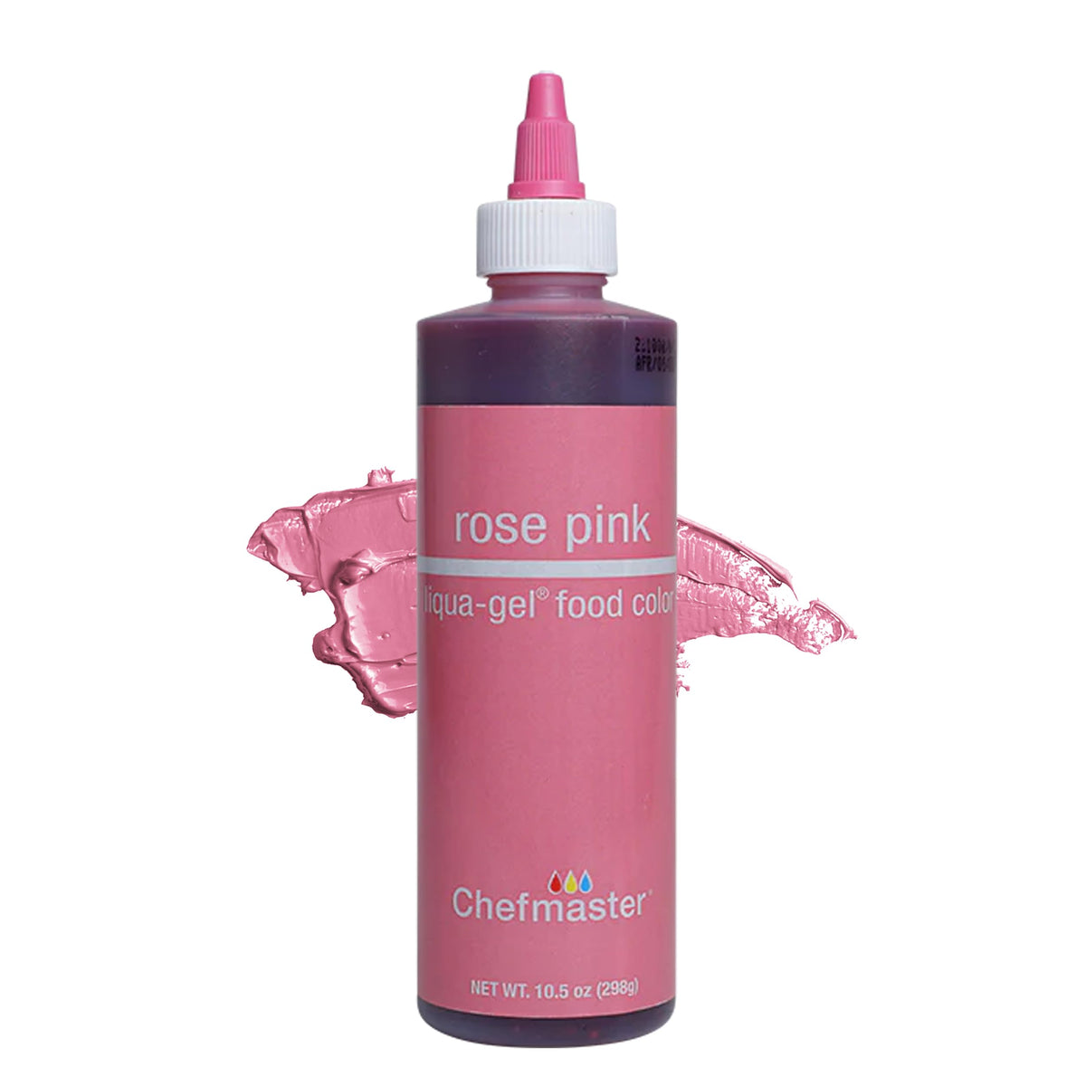 Chefmaster Rose Pink Liqua-Gel bottle shows vivid icing color.