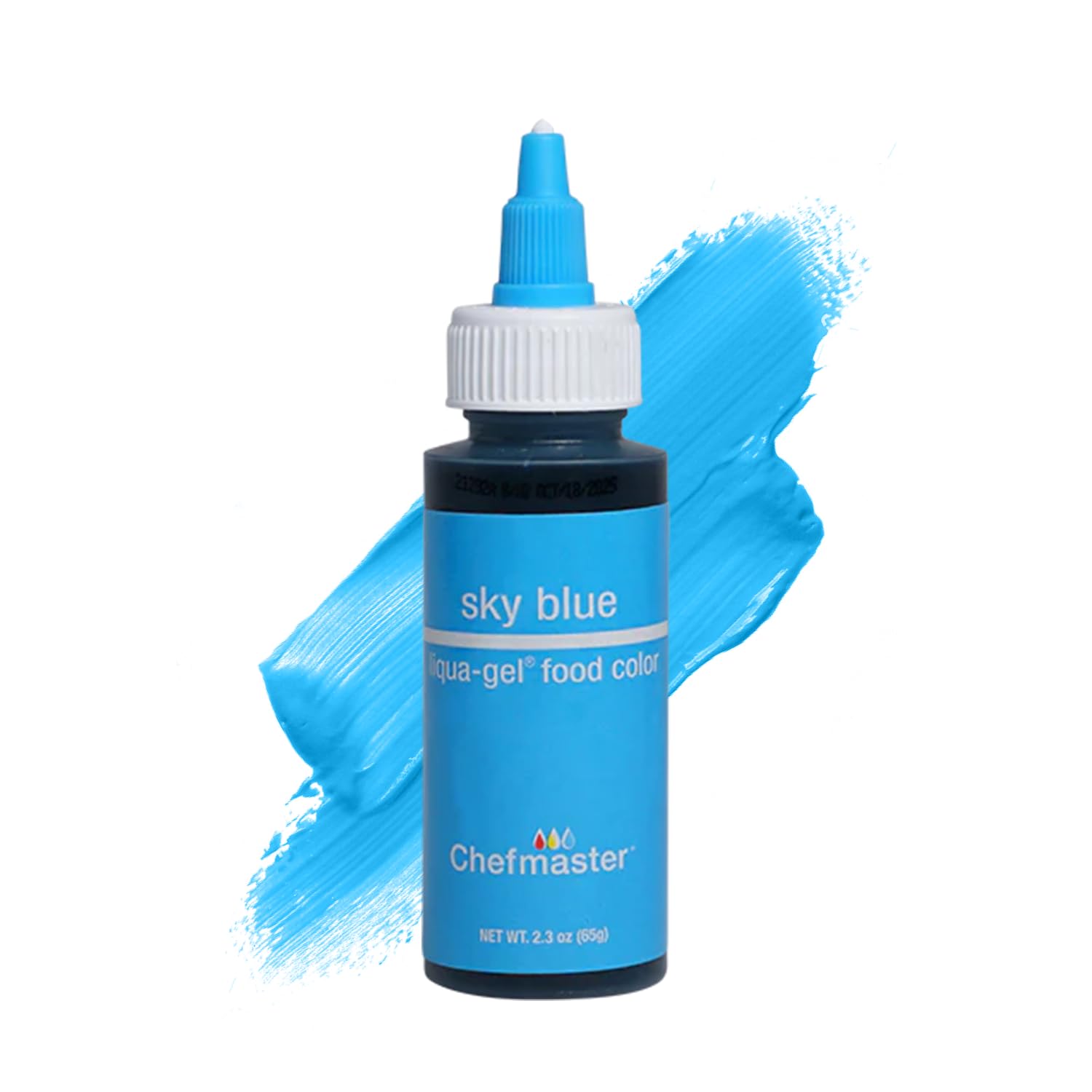 Chefmaster Sky Blue Liqua-Gel bottle for vivid, fade-resistant icing color.