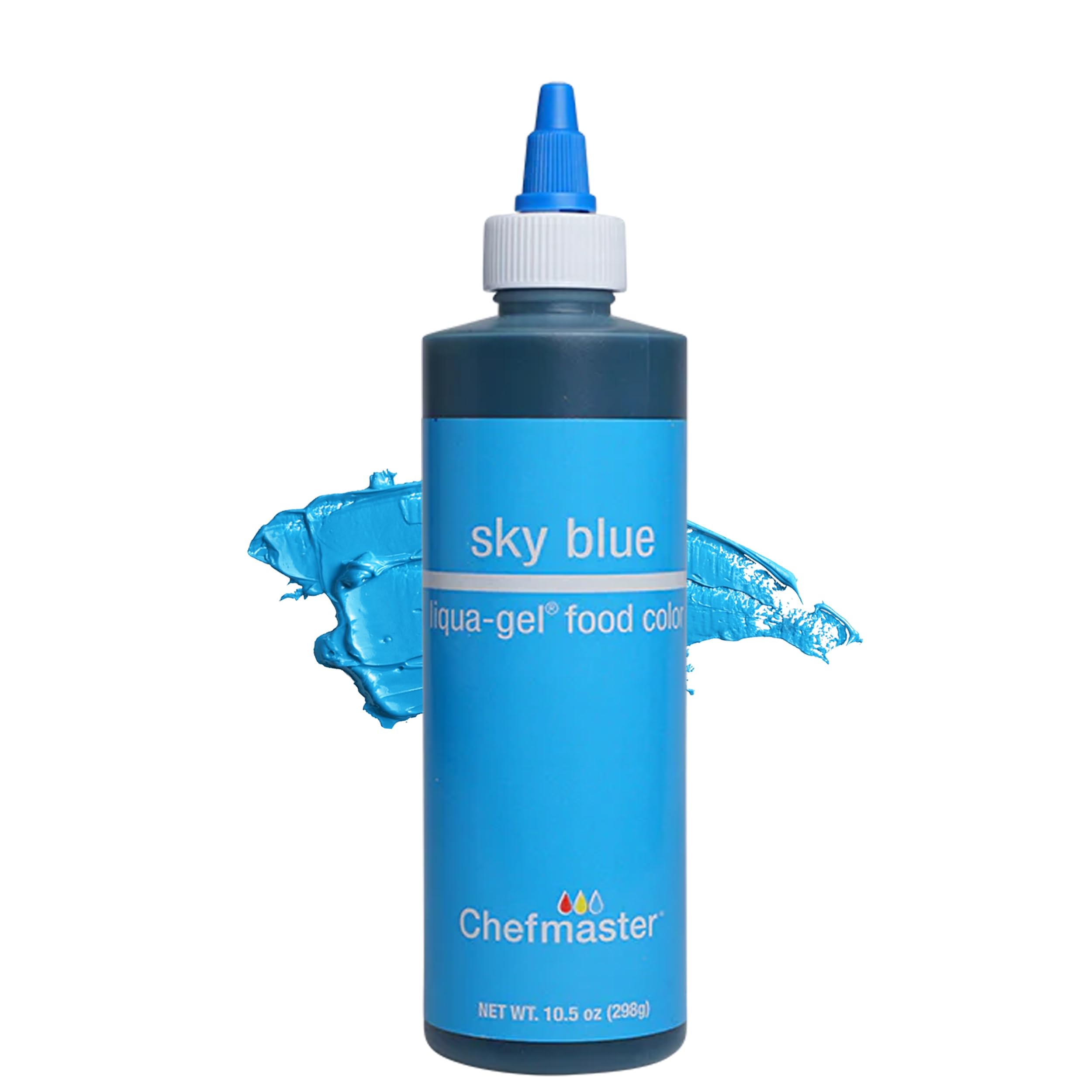 Chefmaster Sky Blue Liqua-Gel bottle front for vibrant icing color