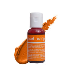 Chefmaster Sunset Orange Liqua-Gel bottle for vibrant cake decorating.
