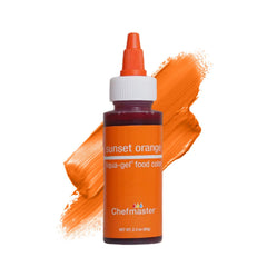 Chefmaster Sunset Orange Liqua-Gel bottle for vibrant, fade-resistant color in baking