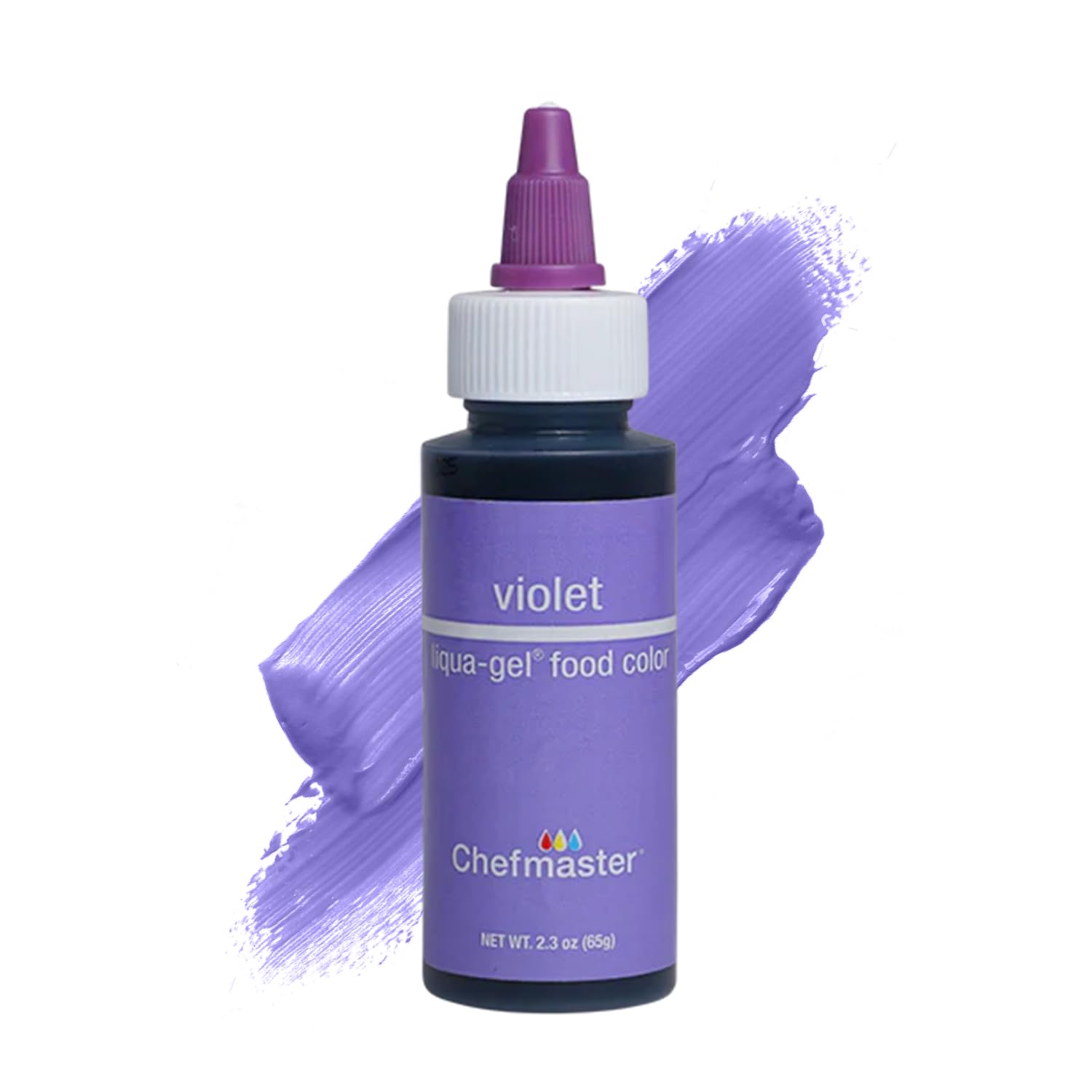 Chefmaster Violet Liqua-Gel bottle; vibrant icing color for striking frostings.