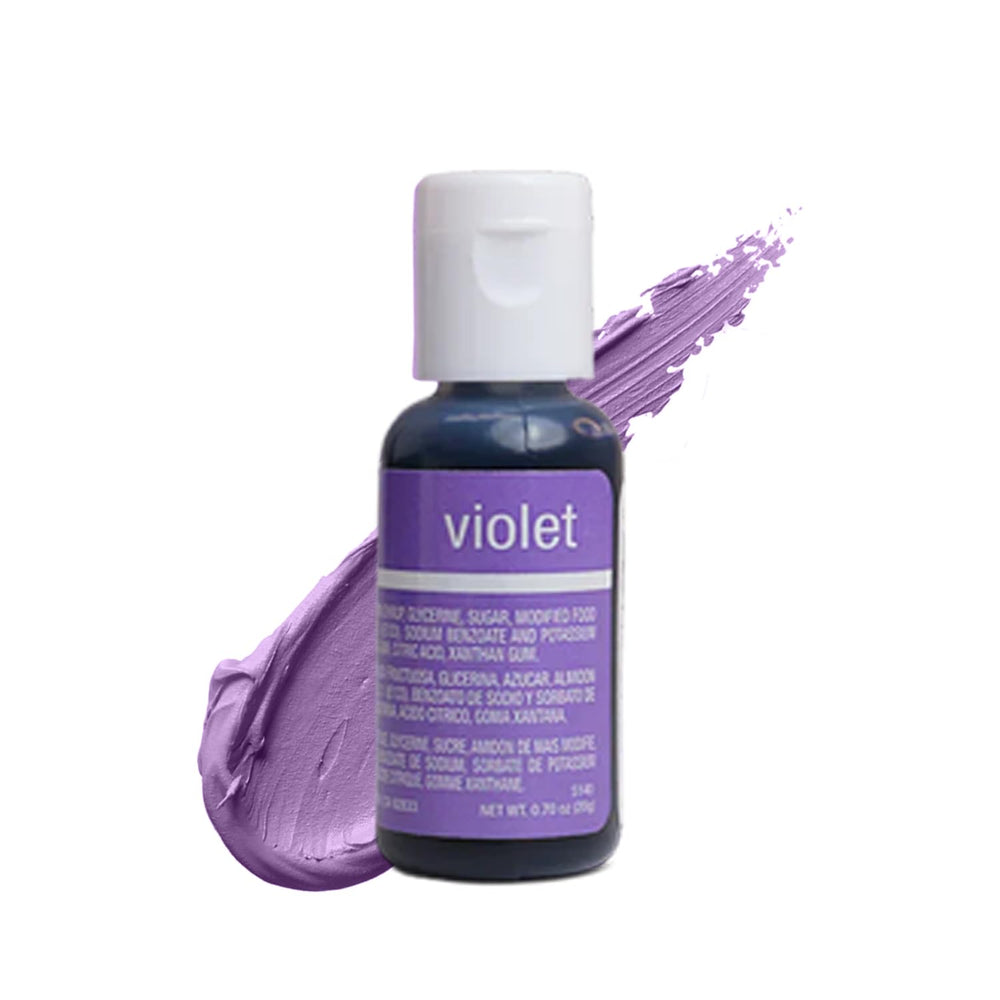 Chefmaster Violet Liqua-Gel bottle shows fade-resistant color for premium desserts.