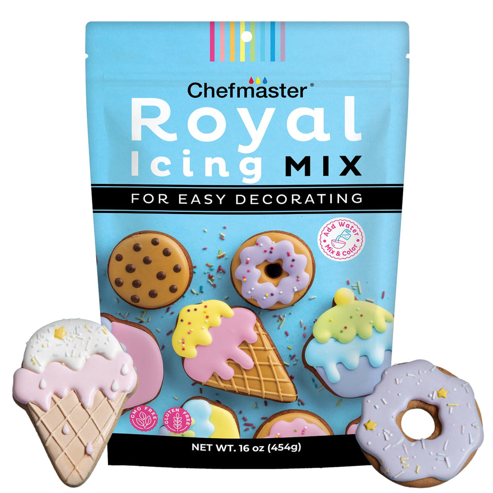 Chefmaster White Royal Icing Mix ready in a bowl for quick decorating prep.