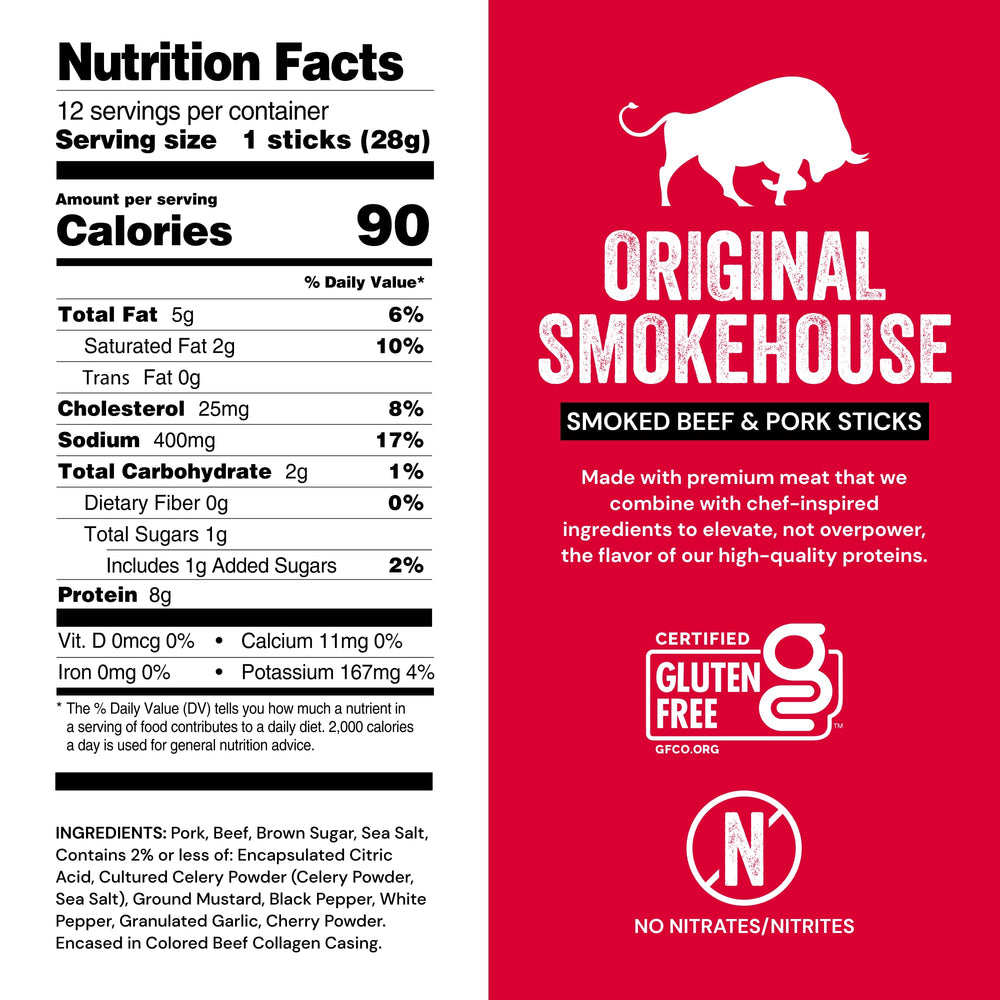 Chef’s Cut Real Snack Sticks original smokehouse stick with savory garlic aroma for a flavorful bite