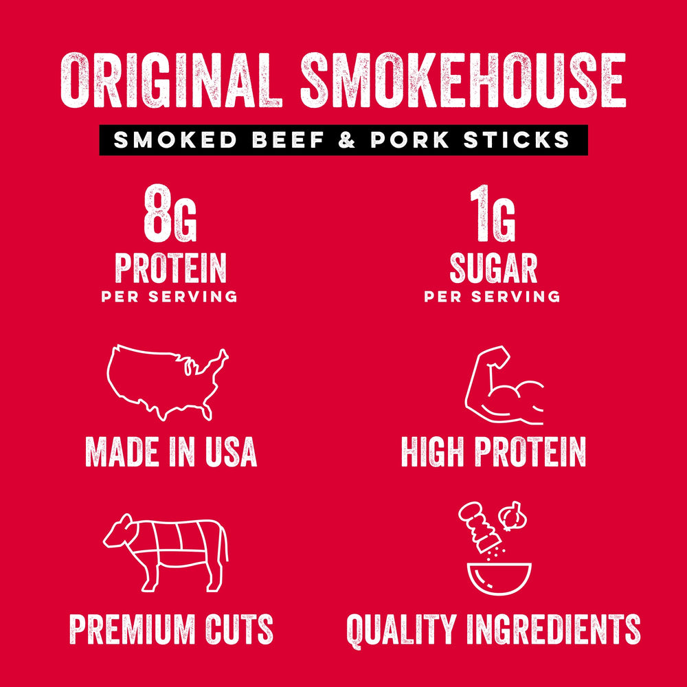 Chef’s Cut Real Snack Sticks original smokehouse, convenient 1 oz stick for gym or desk snacking