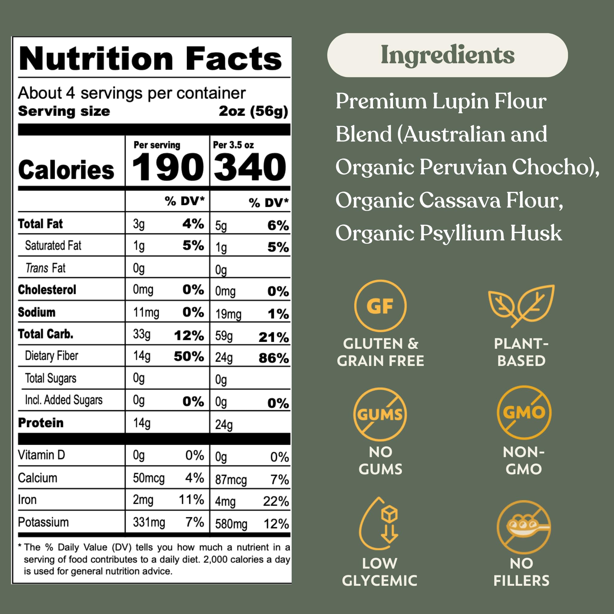 Raw Chef's Kiss Protein Rotini pasta highlights lupin-based ingredients