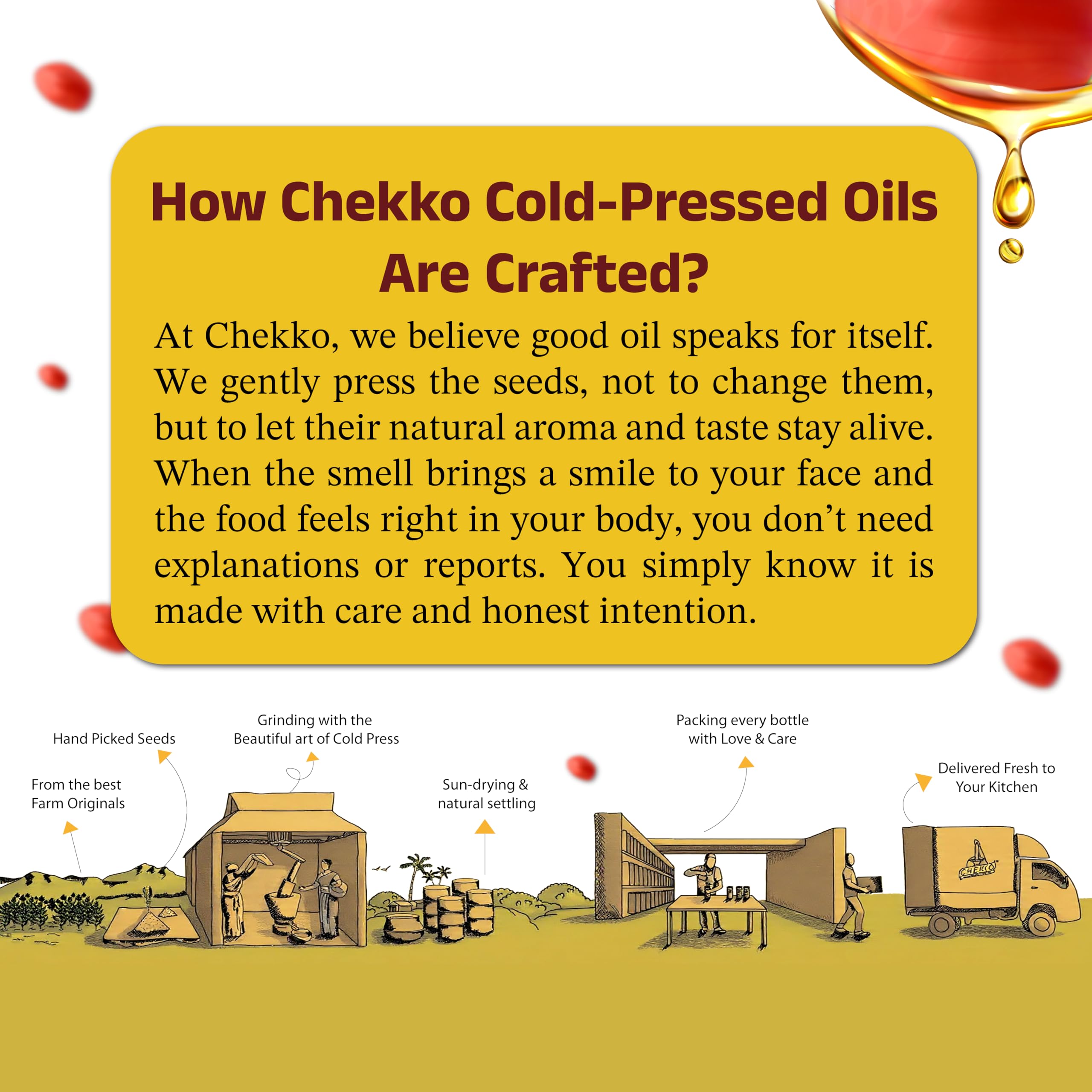Chekko peanut oil aroma close-up emphasizing natural roasted notes.