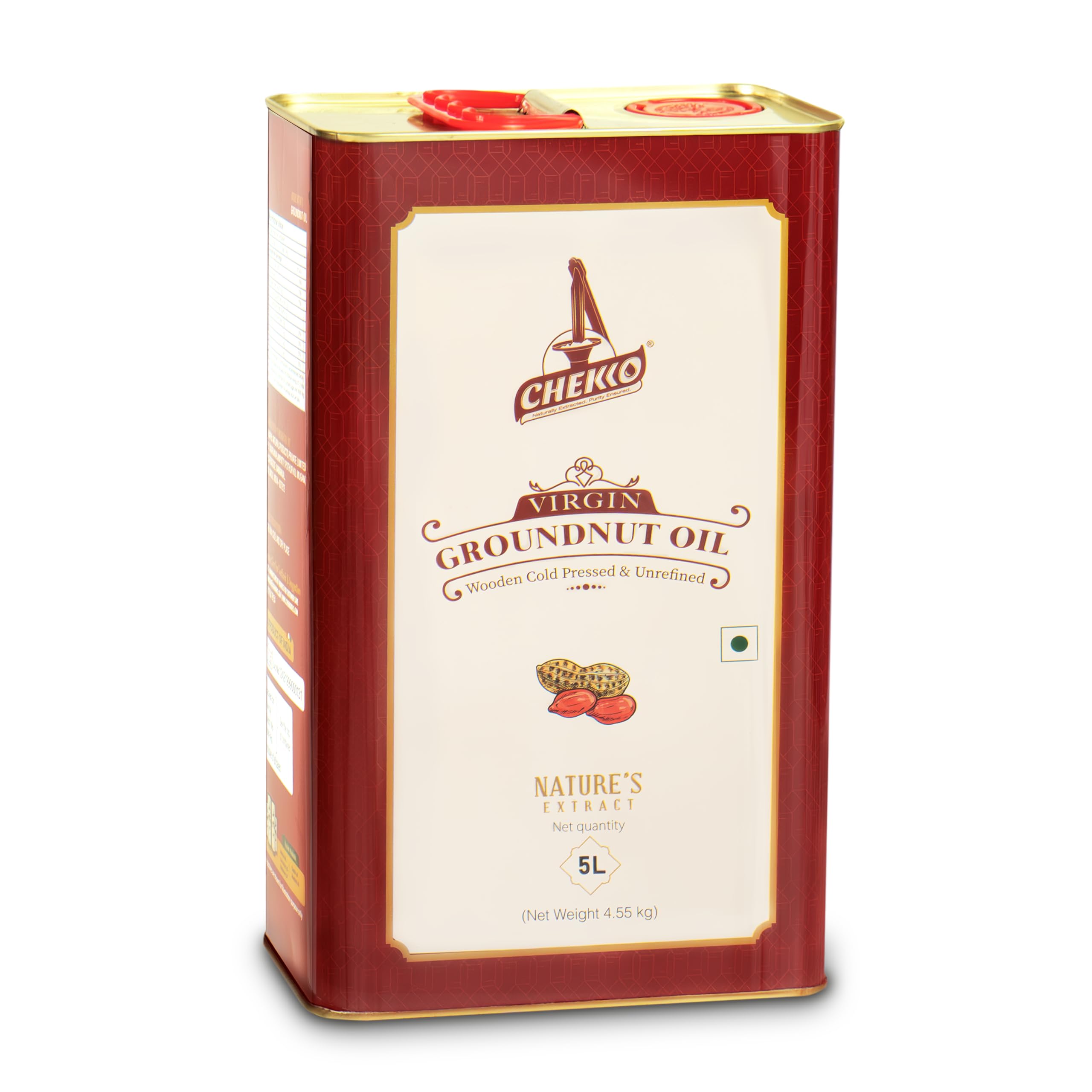 Chekko peanut oil bottle front, rich aroma ready for frying and roasting.