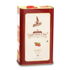Chekko peanut oil bottle front, rich aroma ready for frying and roasting.