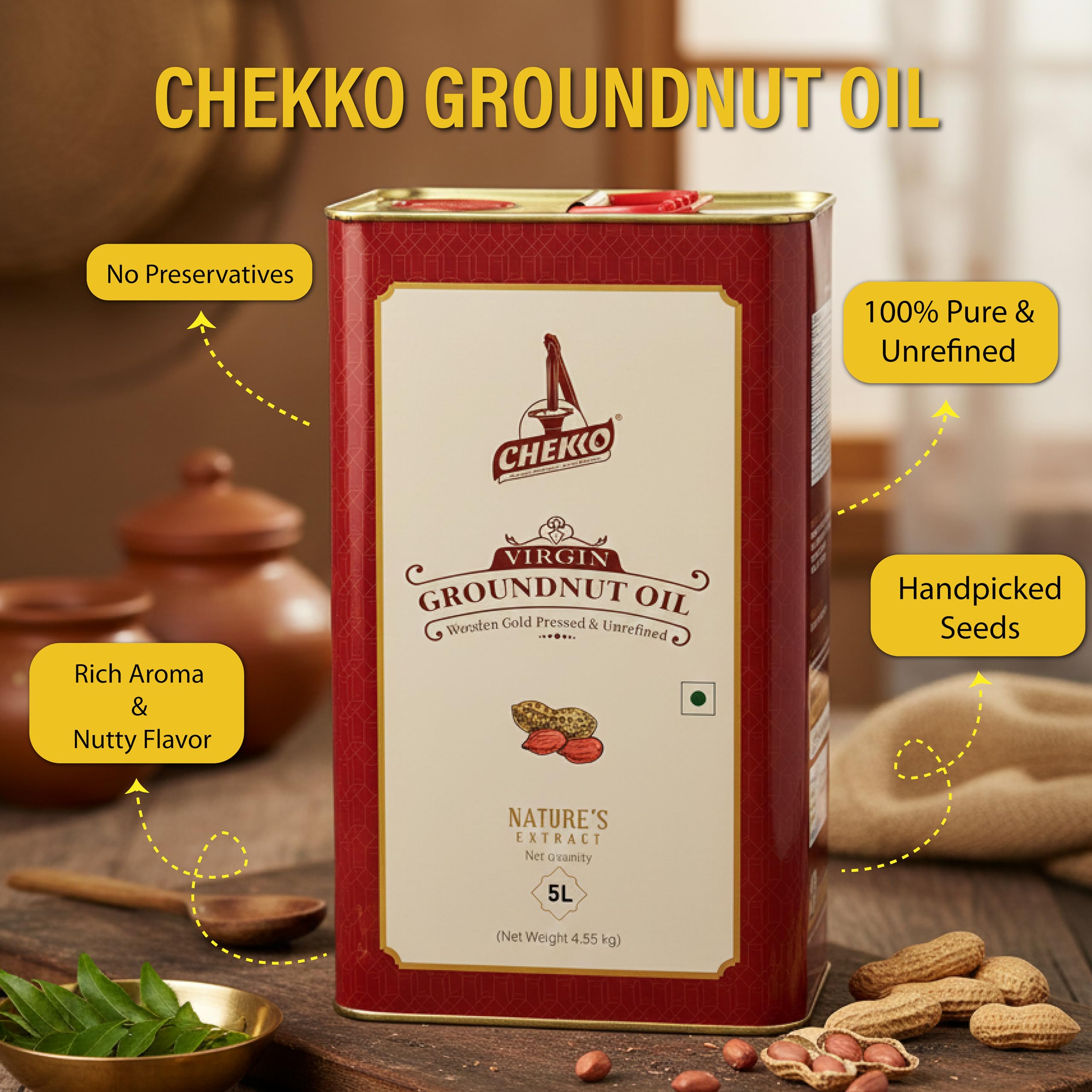 Chekko peanut oil roasting preparation for versatile meals.