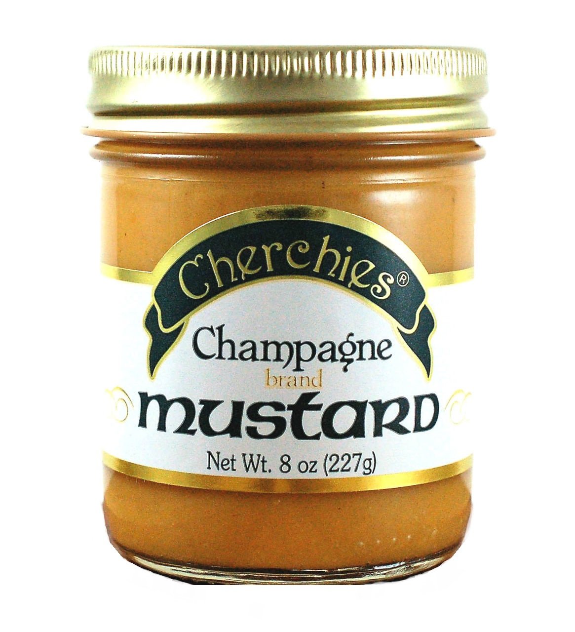 Cherchies Champagne Mustard bottle on display, for dipping, glazing, or sandwich spread.