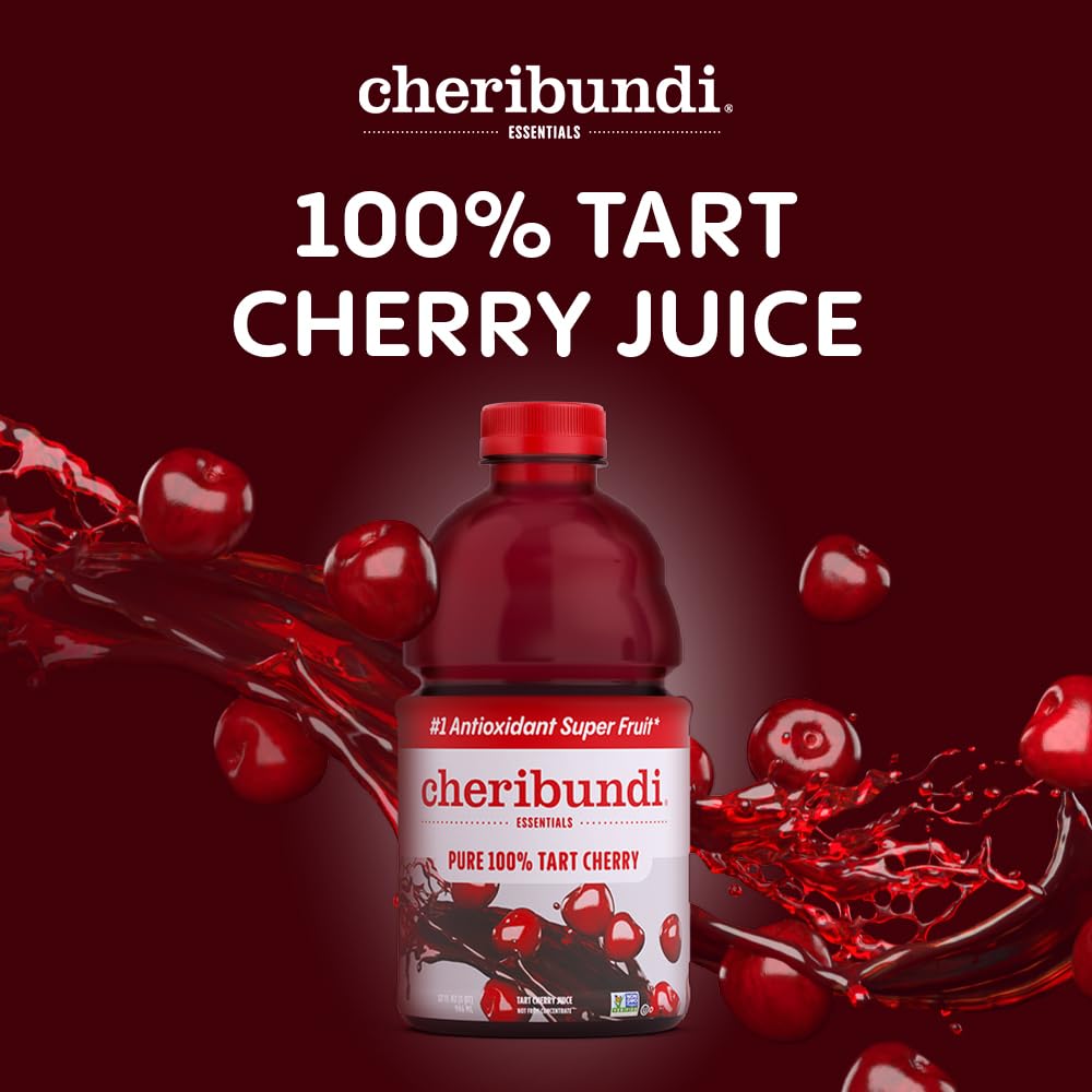 Close-up of Cheribundi label showing unsweetened juice and clean ingredients