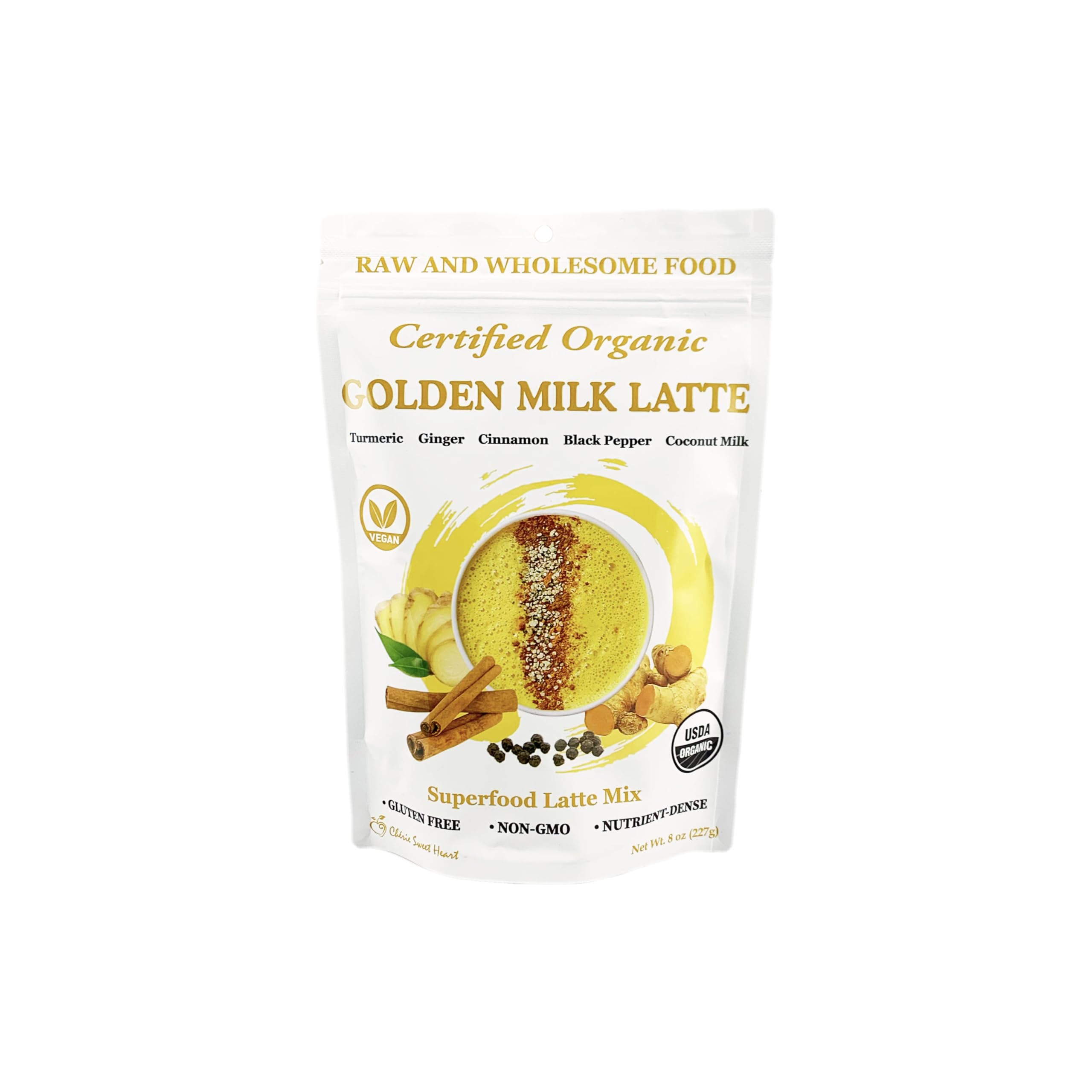 Chérie Sweet Heart turmeric cinnamon golden milk powder bottle enhances cozy beverages