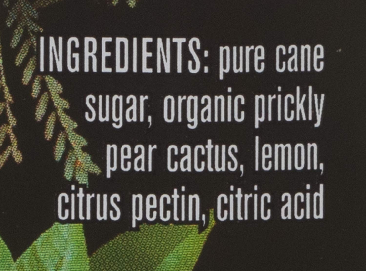 Cheri's Desert Harvest jelly ingredients showcase natural cactus flavors.