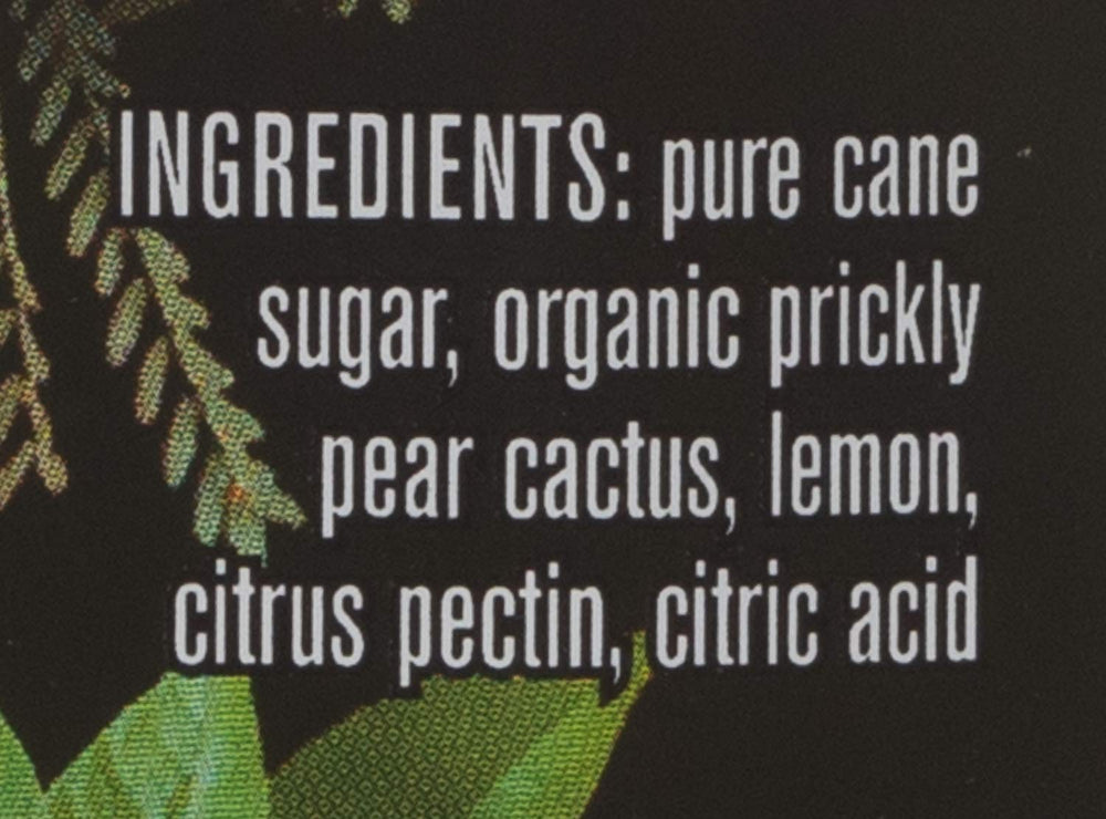 Cheri's Desert Harvest jelly ingredients showcase natural cactus flavors.
